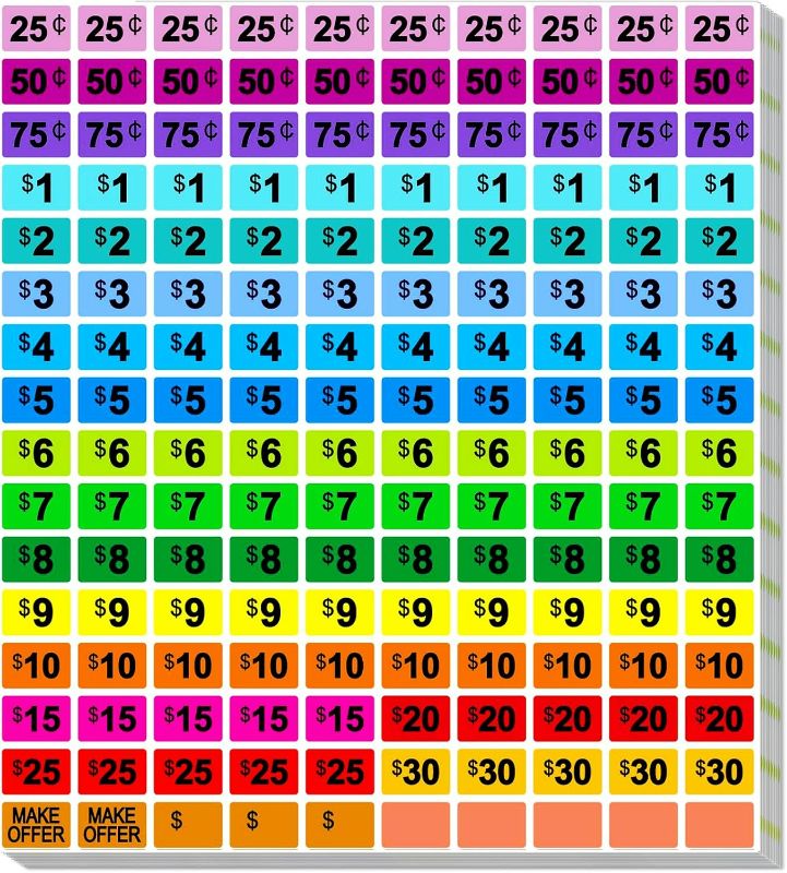 Photo 1 of Garage Sale Stickers, 2400 PCS 3/4 Inch*1/2 Inch Price Stickers for Yard Sales, Flea Markets, County Fairs & Retail Use, Pricemarker Labels, Colorful Price Tags