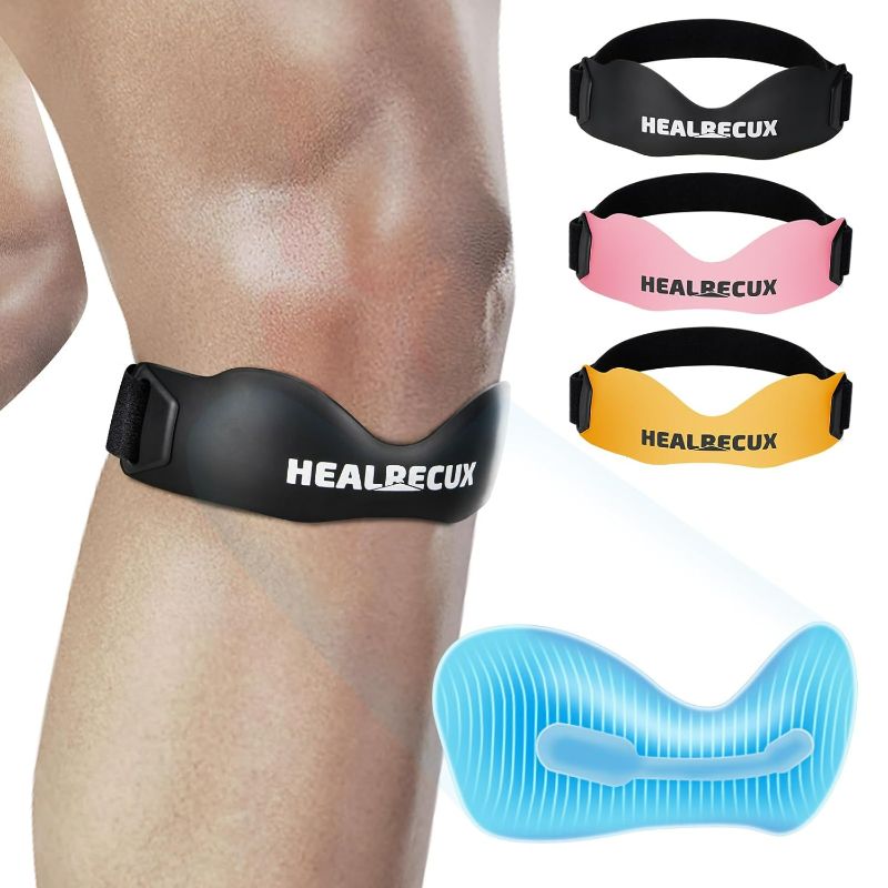 Photo 1 of Silicone Patellar Tendon Support Strap, Adjustable Non-Slip Patella Band Stabilizer Knee Brace for Jumpers Knee, Tendonitis, Basketball, Volleyball, Squats, Black
