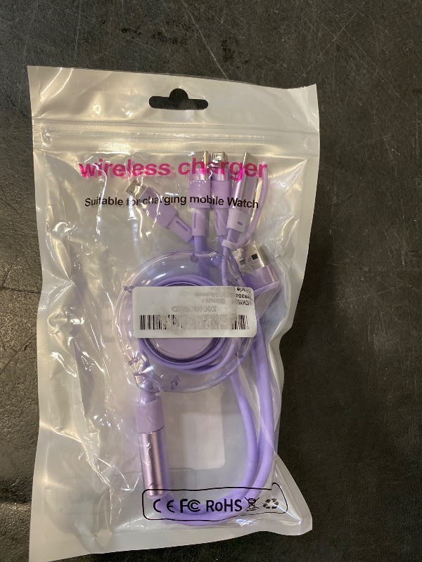 Photo 1 of 100W 5-in-1 Retractable Charging Cable, USB C/Lightning/Micro USB Multi Charger Cords for iPhones, iPads, MacBook, Tablets, Galaxy, Note & More - 4Ft/1.2M 5A Fast Charging, Durable & Portable, Purple