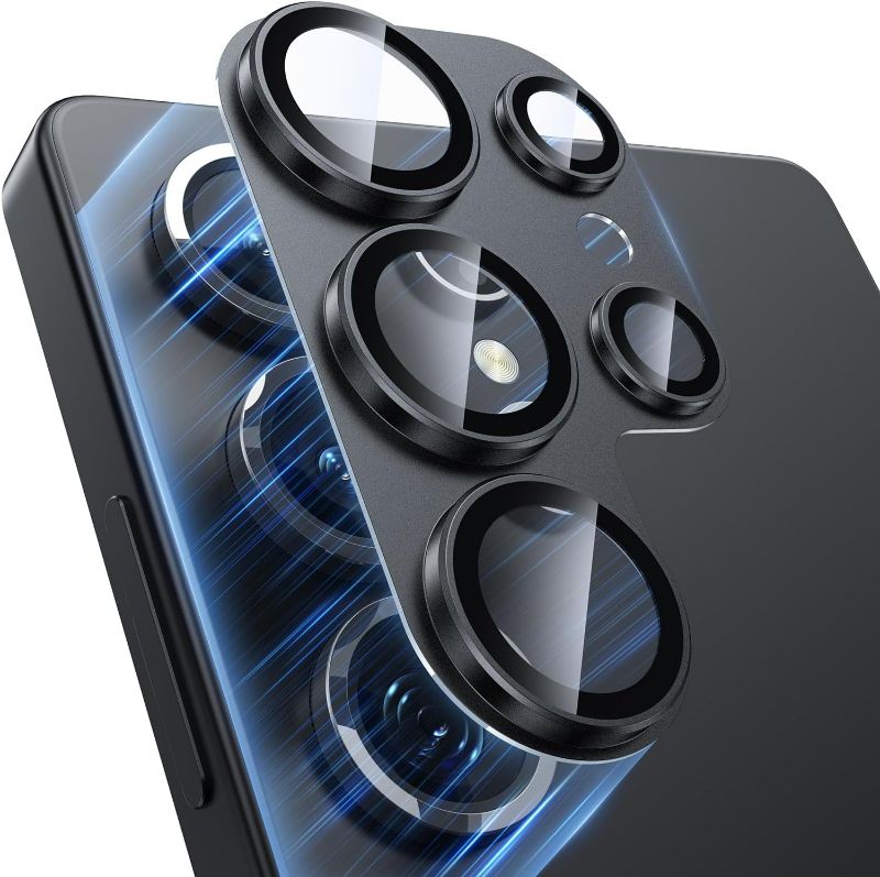 Photo 1 of Samsung Galaxy S25 Ultra Camera Lens Protector Military Grade | Shatterproof | Strong Adsorption | Matte Alloy Metal Ring | Glass Camera Screen Protector | Black