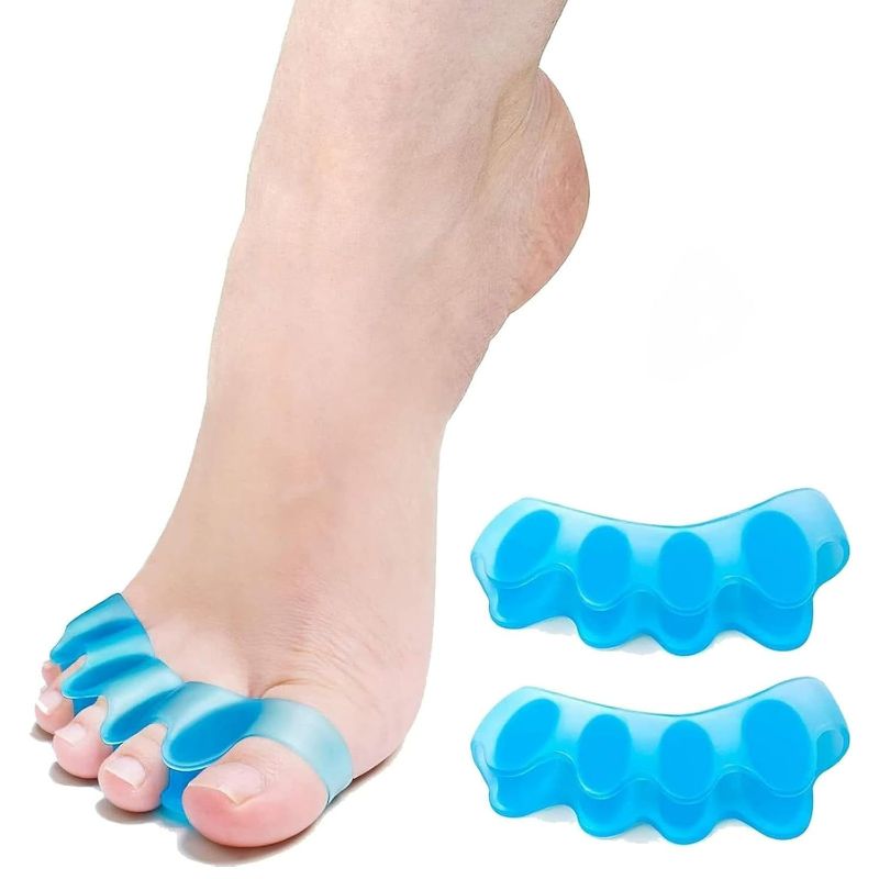 Photo 1 of Toe Separator -Silicone Big Toe Corrector - Relieves Foot Pain, Hammer Toe, Bunions, and Curled Toe -1 Pair of Blue Adjustable Toe Separator for Both Men and Women(Blue 2PCS)