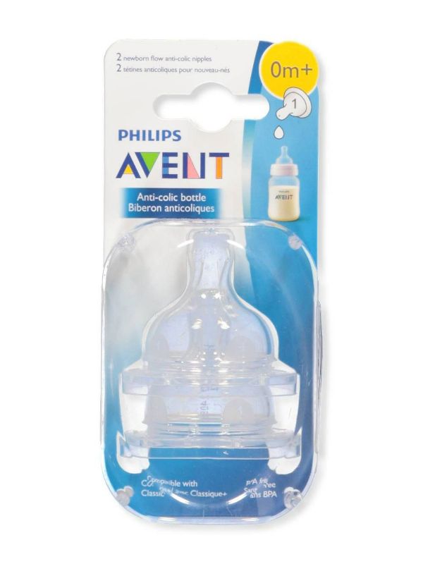 Photo 1 of Philips AVENT Anti-Colic Nipple, Clear, Newborn (Pack of 2) (SCF421/27)