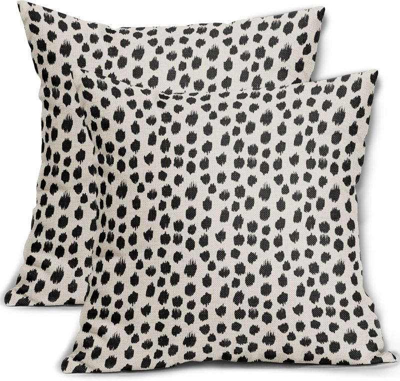 Photo 1 of Polka Dot Pillow Covers 18x18 Set of 2 Black Cream Throw Pillows Boho Design Brush Strokes Decorative Outdoor Pillowcase Square Cushion Cover Linen Pillow Case for Home Sofa Couch Bed