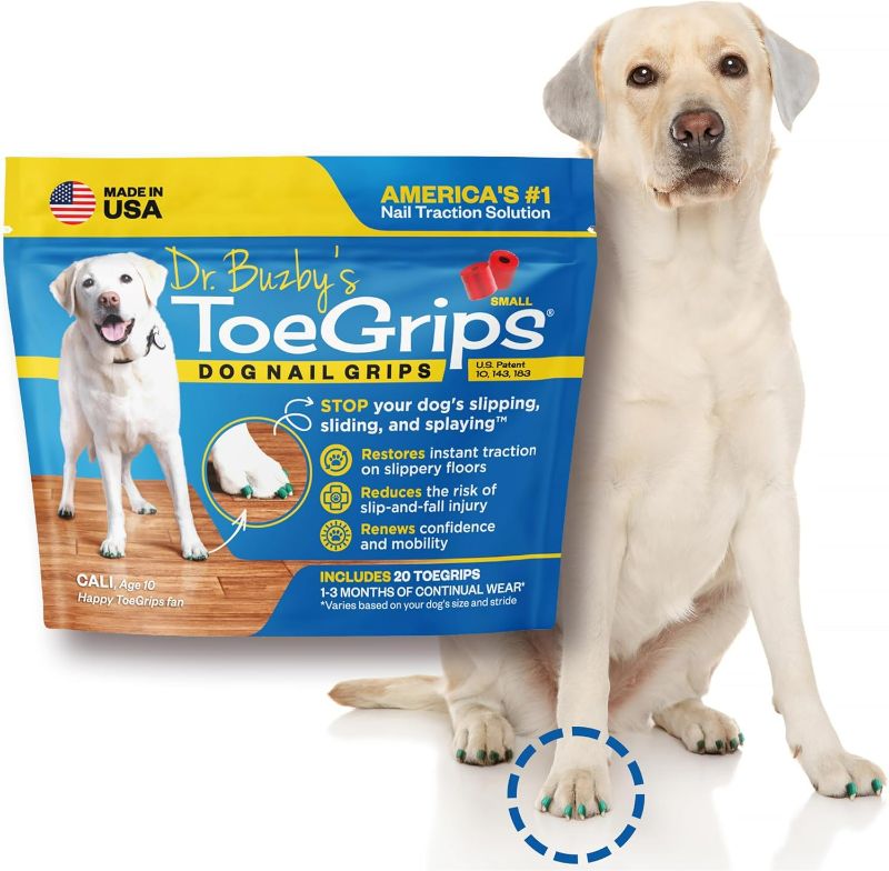 Photo 1 of Dr Buzby's Small ToeGrips for Dogs - Instant Traction on Wood/Hardwood Floors - Anti Slip Relief - Grippers for Senior Dogs - Stop Sliding Instantly - Rubber Nails for Paws - 1 Pack (20 Grips)