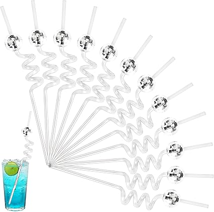Photo 1 of C CRYSTAL LEMON Set of 12 Reusable Disco Ball Straws: Ideal for Bachelorette Parties, Birthdays, and Disco Events