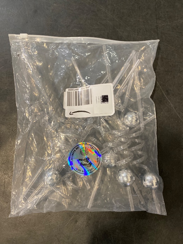Photo 1 of C CRYSTAL LEMON Set of 12 Reusable Disco Ball Straws: Ideal for Bachelorette Parties, Birthdays, and Disco Events