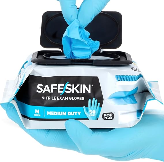 Photo 1 of (S) SAFESKIN Disposable Nitrile Gloves in POP-N-GO Pack (50 Count) Medium Duty, Powder-Free -Cleaning, Gardening, Crafts