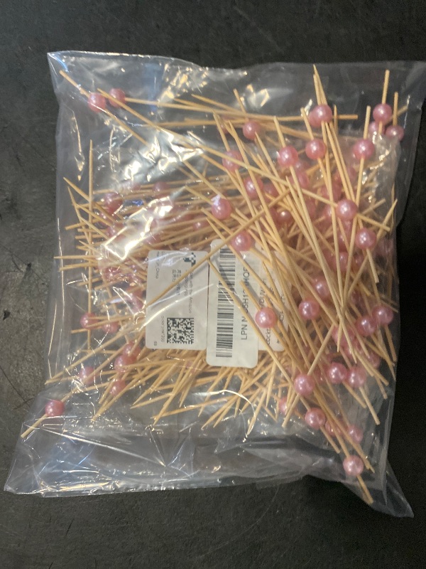 Photo 1 of 200 PCS Pink Cocktail Toothpicks for Appetizers, Natural Bamboo Coctail Skewers Sticks, Pearl Decorative Cocktail Tooth Picks for Drinks, Fruit, Charcuterie, Wedding Food Party Fancy 4.7 Inch Long
