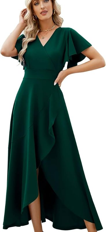 Photo 1 of Size XL Long Black Formal Dresses for Women Gowns Evening Party Cocktail Dress,Split Elegant V Neck Wrap Ruffle Wedding Guest Dresses