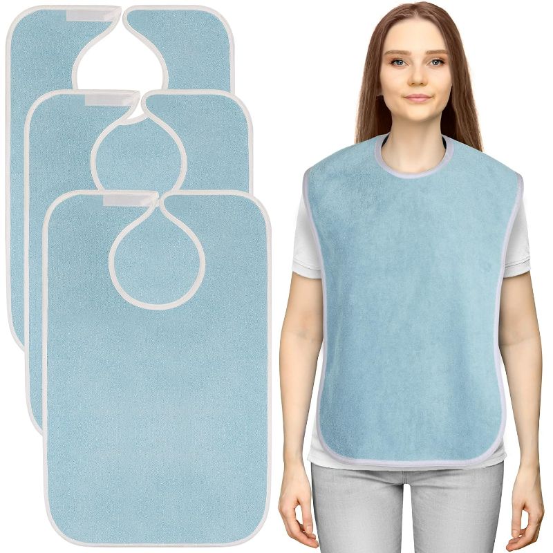 Photo 1 of Utopia Towels 3 Pack Premium Unisex Adult Bibs for Elderly Women Men, Waterproof Bib for Eating, Adjustable and Washable (Blue)