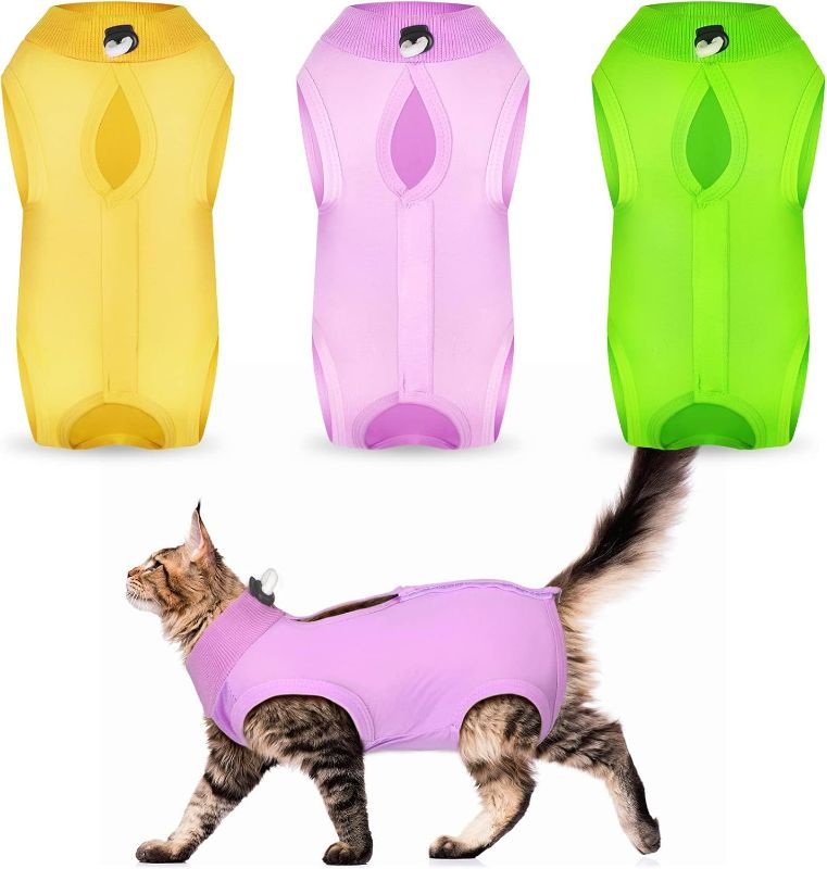 Photo 1 of Nuanchu 3 Pieces Cat Recovery Suit Kitten Recovery Suit E-Collar Alternative for Cats and Dogs Abdominal Skin Anti Licking Pajama Clothes Sets(Simple Pattern,Small)