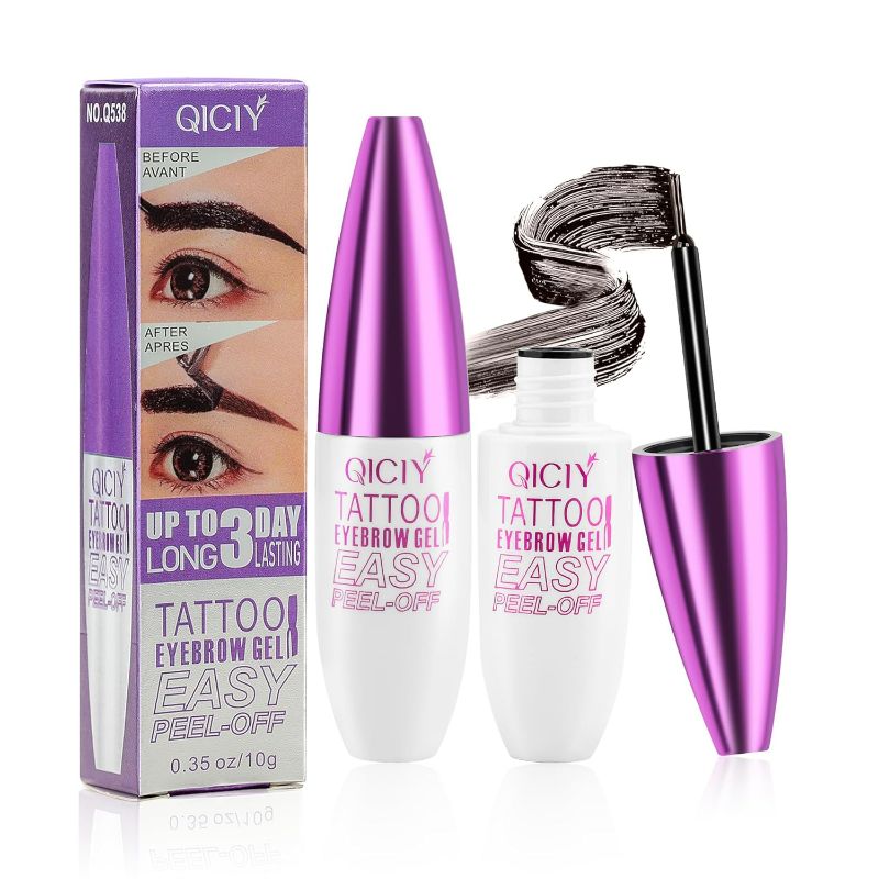 Photo 1 of Peel Off Eyebrow Color Gel Kit, Tattoo Eyebrow Gel Easy Peel Off, Last Up to 3 Days, Brow Peel Off Color, Waterproof, Transfer-proof, for Fuller & Defined Looking Eyebrow, grey brown