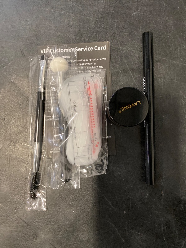 Photo 1 of LAVONE Eyebrow Stamp Stencil Kit, Brow Stamp Trio Kit with Waterproof Eyebrow Pencil, Pomade, 20 Eyebrow Stencils, Dual-ended Eyebrow Brush and Sponge Applicator - Soft Brown