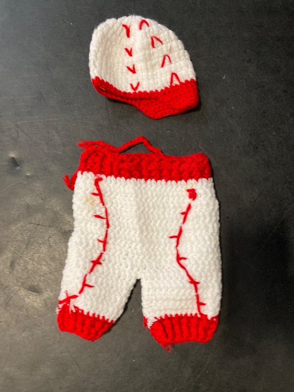 Photo 1 of 2 PCS Newborn Photography Outfits, Baby Boys Photography Prop Crochet Knitted Cowboy Vest Shoes | Baseball Hat Shorts | Overalls Costume (B)