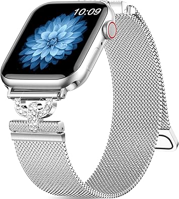 Photo 1 of for Apple Watch Band SE Series 10 9 8 7 6 5 4 3 2 1 Ultra iWatch Bands 40mm 38mm 41mm 44mm 45mm 46mm 42mm 49mm, Diamond Jewelry Milanese Loop Stainless Steel Mesh Magnetic Strap for Women Men