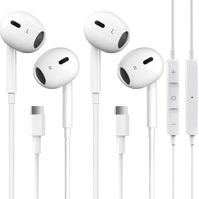 Photo 1 of 2 Packs USB C Headphones for iPhone 16/15 Pro Max Plus Type C Earbuds Wired Earphones with Mic & Remote Control Noise Cancelling for iPhone 16/15 pro, iPad Pro, Galaxy S23/S22/S21/S20/Ultra Note 10/20