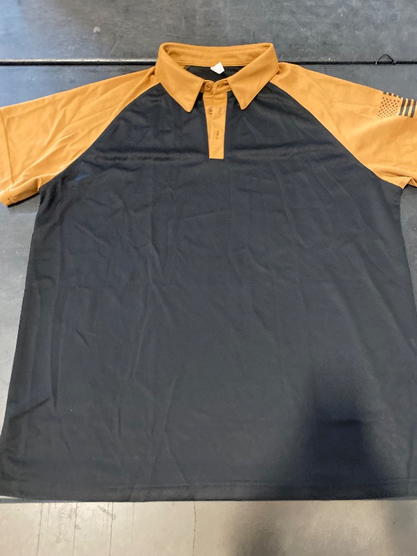 Photo 1 of Size 2XL H HYFOL Short Sleeve Polo Shirts for Men Graphic Stretch Casual American Patriotic Raglan Golf Polos for Men Black & brown 