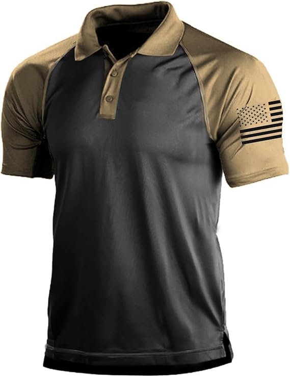 Photo 1 of Size 2XL H HYFOL Short Sleeve Polo Shirts for Men Graphic Stretch Casual American Patriotic Raglan Golf Polos for Men Black & brown