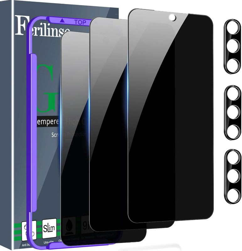 Photo 1 of Ferilinso Privacy Screen Protector for Samsung Galaxy S25 Plus 3 Pack | with 3 Pack Tempered Glass Camera Lens Protector | Phone Case Friendly | Accessories