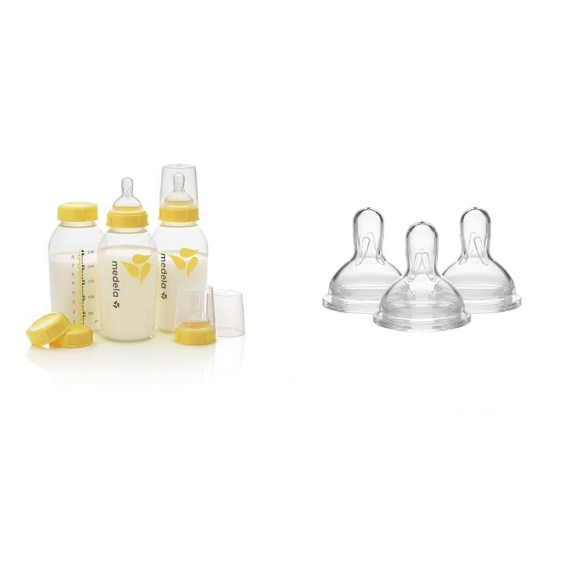 Photo 1 of Medela, Breast Milk Storage Bottles, 3 Count (Pack of 1) & Medium Flow Nipples with Wide Base, 3 Pack, Baby Age 4-12 Months, Compatible with All Medela Breast Milk Bottles, Made Without BPA