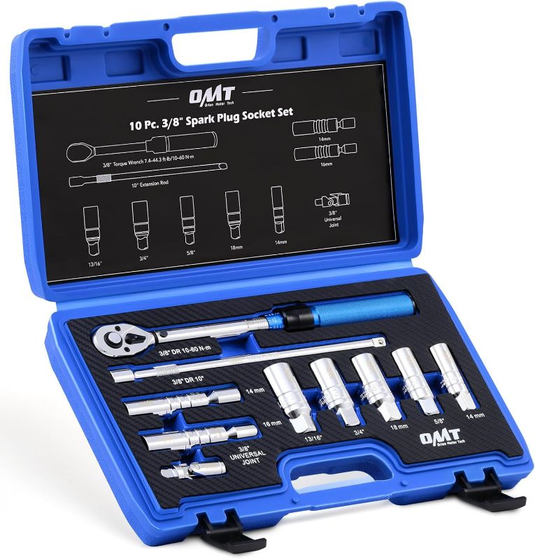 Photo 1 of Orion Motor Tech 10pc 3/8 inch Drive Spark Plug Socket Set with 72 Tooth Click Torque Wrench, Magnetic Swivel Sockets, Universal Joint & Extension Bar, Cr-V Steel Magnetic Spark Plug Socket