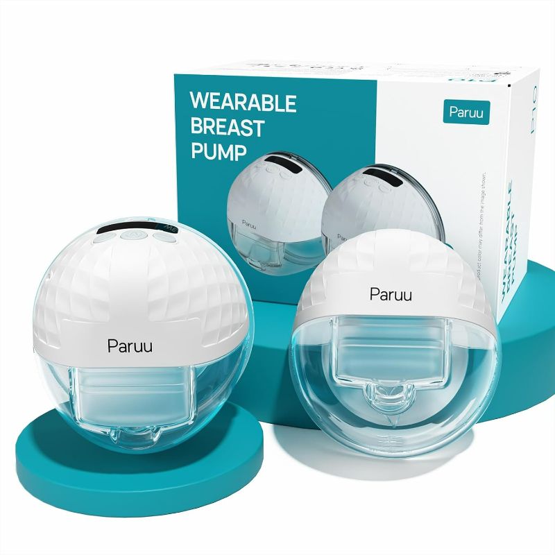 Photo 1 of Paruu P10 Hands Free Breast Pump Wearable, 338mmHg Strong Suction, Low Noise, 4 Modes & 9 Levels, Electric Breast Pump Portable, Smart Display, 19/21/24/28mm Insert/Flange, 2 Pack (White)