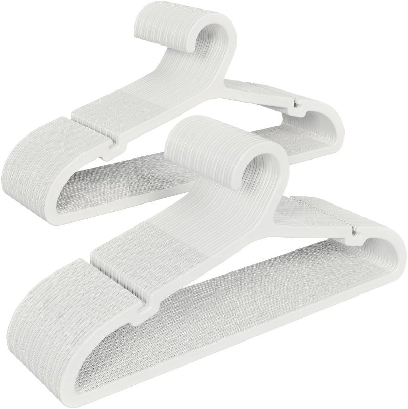 Photo 1 of 50 Pack Clothes Hangers, Non Slip Plastic Coat Hangers, Space Saving Hangers, Heavy Duty, Hanging Dry Wet Clothes, 16.4" x 8.3", White, UAPY0550W