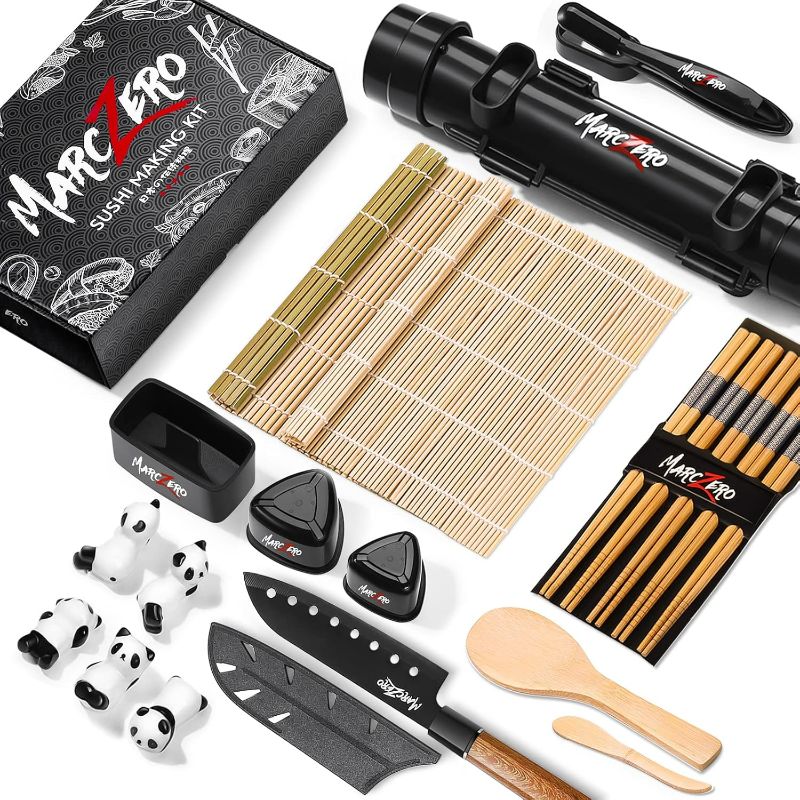 Photo 1 of MarcZero Sushi Making Kit, 22 in 1 Bazooka Roller With Bamboo Mat, Knife, Chopsticks, Molds, DIY Machine for Beginner