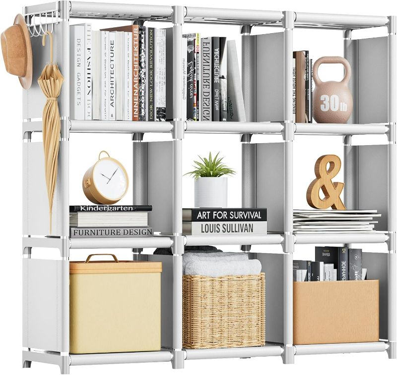 Photo 1 of Mavivegue Book Shelf, 9 Cube Storage Organizer, DIY Bookcase, Metal Cube Bookshelf,Tall Book case for Bedroom, Living Room,Office,Closet Storage Organizer, White Cubicle Storage Rack