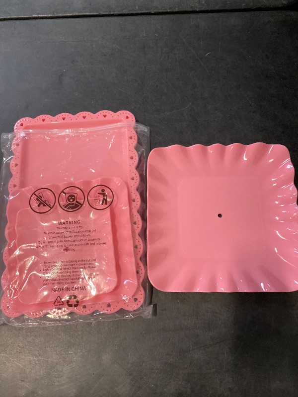 Photo 1 of 5 Pcs Cupcake Stand Set - Pink Plastic Dessert Table Display Set, 2x Pink Square 3 Tier Cupcake Display Stands Cookie Tray Rack Serving Tower & 3x 14 in Plastic Trays for Wedding Baby Shower Tea Party