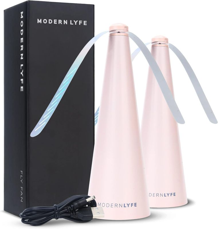Photo 1 of Fly Fans for Tables by Modern Lyfe - AA Battery & USB Powered - Fly Swatter Outdoor Camping Accessory Or for Food at Parties, Restaurants & Picnics, Bug Fan, Spinner Keeps Flies Away (2 Pack - Pink)