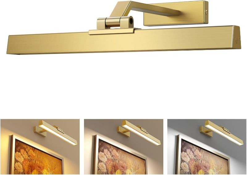 Photo 1 of Picture Lights for Wall, Brushed Gold Battery Operated Picture Light 16in Art Light CCT Dimmable Recharging Battery Wall Light with Remote Control for Living Room Gallery
