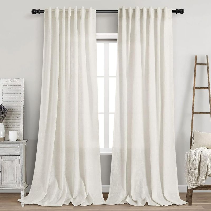 Photo 1 of Extra Long Curtains 120 inch Length 2 Panels Back Tab Neutral Farmhouse Drapes Light Filtering Semi Sheer Linen Curtain 120 inches Long for Floor to Ceiling Window Patio Sliding Door Cream 10 FT