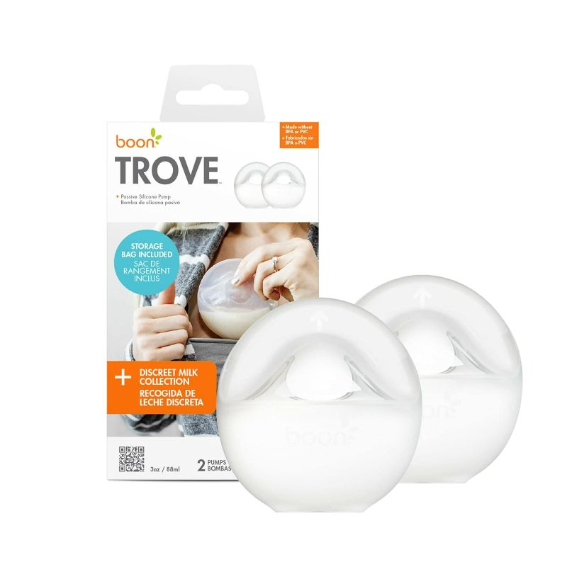 Photo 1 of Boon Trove Silicone Manual Breast Pump Set - Hands Free Breast Milk Collector - Includes Polyester Travel Pouch - Breastfeeding Essentials - 2 Count