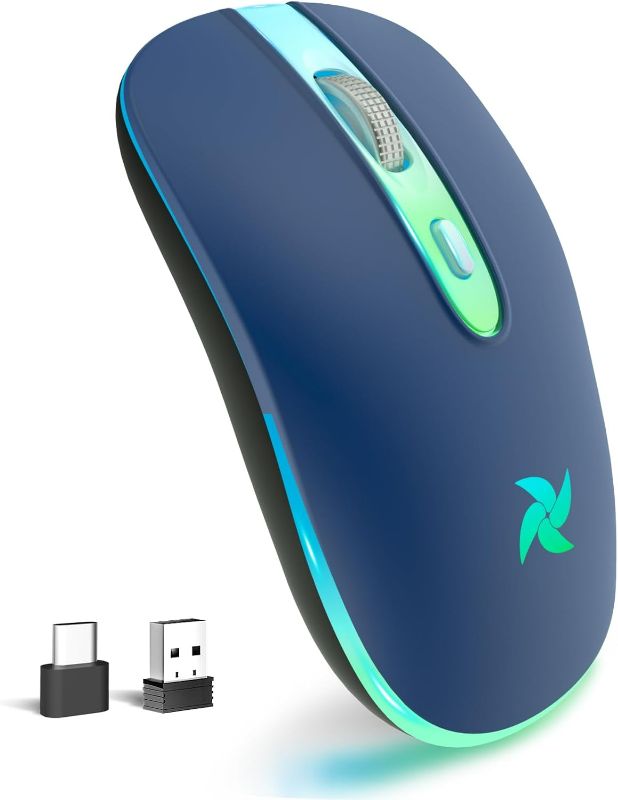 Photo 1 of HZD Wireless Mouse - Rechargeable, 2.4G Portable Slim Silent Mouse with USB Receiver and Type C Adapter, 3 Adjustable DPI Levels 1600/1200/800 for Laptop/Tablet/Computer (Blue)