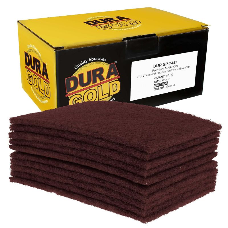 Photo 1 of Dura-Gold Premium 6" x 9" Maroon General Purpose Scuff Pads, Box of 10 - Scuffing, Scouring, Sanding, Paint Primer Prep Adhesion Scratch - Surface Preparation Automotive Car Auto Body Woodworking Wood
