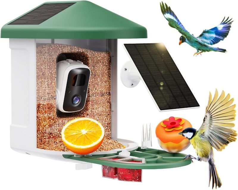 Photo 1 of Bird Feeder with Camera with AI Identify Birds Species Solar Panel, Smart Bird House with Cam, 2K Live View, Instant Arrival Alerts