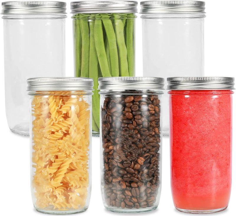 Photo 1 of Mason Jars Wide Mouth 24oz, 6 pack Glass Pickle Canning Jars Food Storage With Airtight Mason Jar lids and Bands for Canning, Preserving, Fermenting, Pickling, DIY Projects