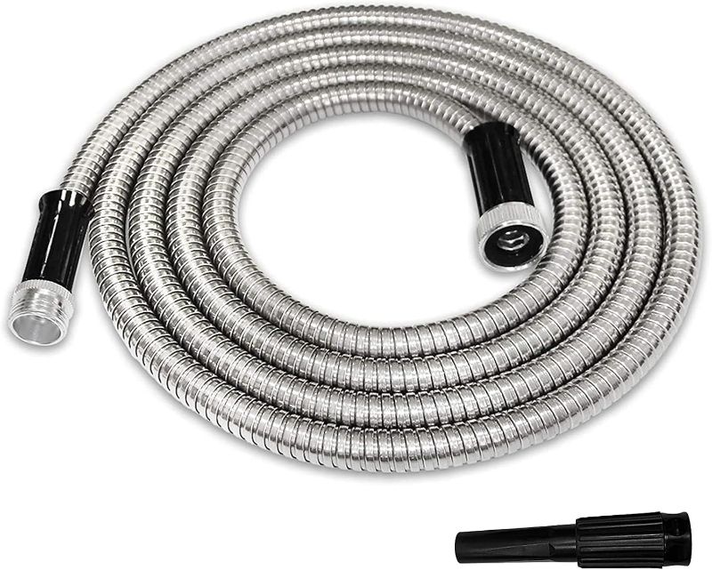 Photo 1 of Metal Garden Hose, Stainless Steel Water Hose with Nozzles, Ultra Flexible and Tangle Free(10FT)
