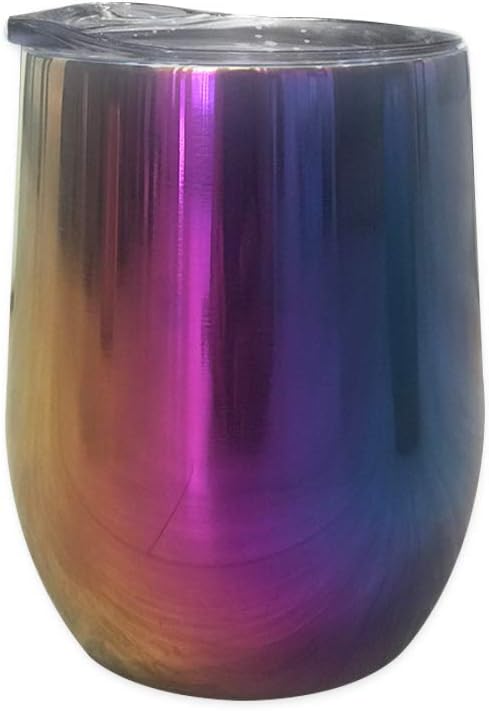 Photo 1 of 12oz Wine Mug Stainless Steel Tumbler Vacuum Double Wall Glass Stemless coffee Lid Gift Straw Travel Bottle Cocktail Large Walled Unbreakable Water Ice Champagne Cold Beer Drink (Rainbow)
