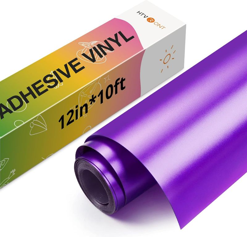 Photo 1 of HTVRONT Purple Metallic Vinyl - 10FT x 12" Matte Purple Vinyl Roll Compatible with Cricut Cutting Machine - Easy to Weed & Transfer