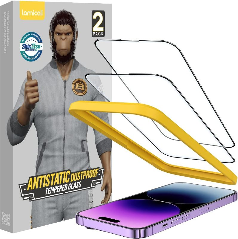 Photo 1 of Lamicall for iPhone 14 Pro Max Screen Protector [Professional] [9H Tempered Glass] [Military Grade Shatterproof ] HD Clear Screen, Anti Scratch Fingerprint Glass,for Apple 14 Pro Max 6.7'' /2 Pack