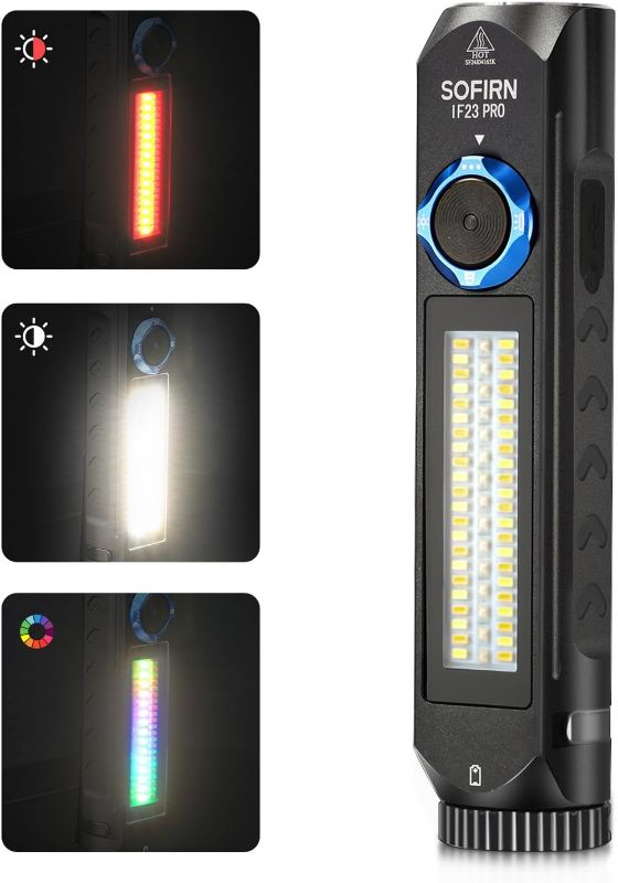 Photo 1 of Sofirn IF23 Pro Flashlight Rechargeable 5000 High Lumen, Super Bright 3 in 1 Flashlight with Side White Light & RGB Color Light, 60 LEDS, Magnetic Base, Simple UI for Home, Emergency, Camping, Work