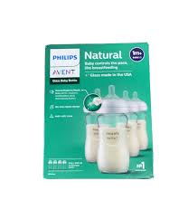 Photo 1 of Philips Avent Natural Glass Baby Bottles with Natural Response Nipples (Medium Flow, Flow 1), 8oz, 4-Pack, SCY913/04