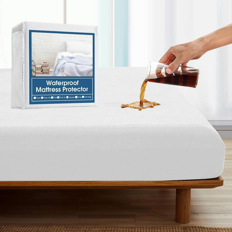 Photo 1 of SPRINGSPIRIT Queen Mattress Protector, Queen Size Mattress Cover Protector Waterproof with Deep Pocket up to 14’’, Noiseless & Skin-Friendly Queen Fitted Sheet Only, White