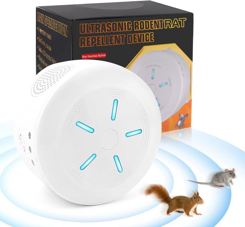 Photo 1 of Mice Squirrel Repellent Indoor, Ultrasonic Mouse Rodent Mice Bat Repellent Device, 360° Ultrasonic Pest Squirrel Repeller with 9 Strobe Lights, Repel Mouse/Rat/Squirrel/Bat for Indoor