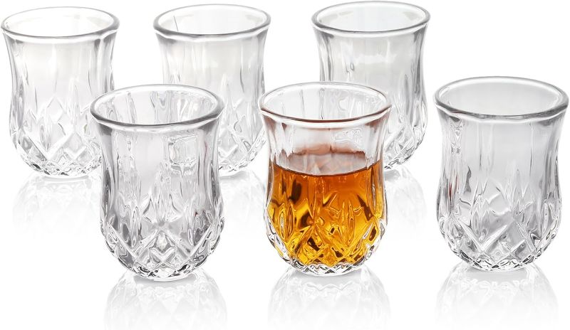Photo 1 of Shot Glass (Set of 6) – Elegant Diamond Patterned Shot Glasses 1.75 oz – Classic Whisky Vodka Tequila Sherry Brandy Cordial Mini Snifters Glasses - Perfect for Parties, Bars, Events, Home Bar