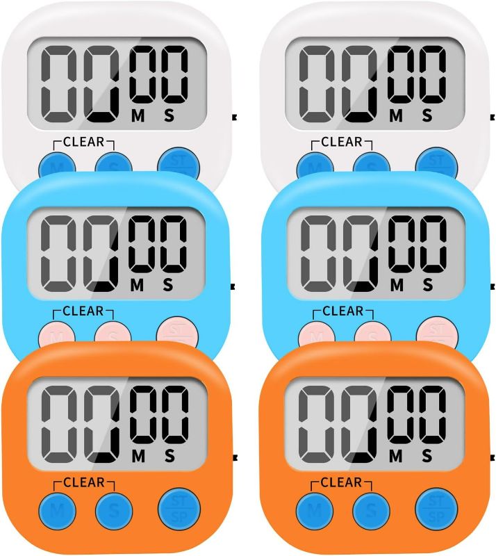 Photo 1 of 6 Pack Small Digital Kitchen Timer Magnetic Back and ON/Off Switch,Minute Second Count Up Countdown (Multicolored)