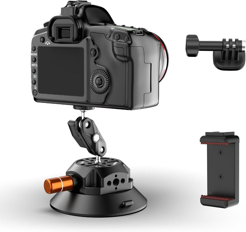 Photo 1 of COMAN 4.5'' Suction Cup Camera Mount with Ball Head Magic Arm, Metal Camera Suction Mount for Action Cameras iPhone, Quick Release Car Mount with 1/4" & 3/8" Mounting Holes for Car Windshield Window