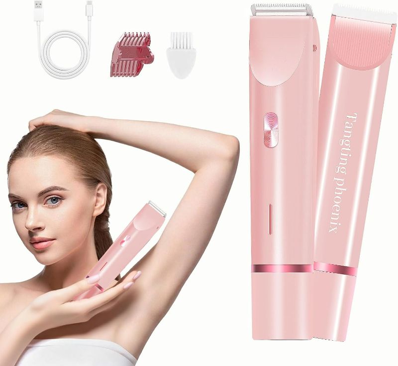 Photo 1 of 2-in-1 Electric Shaver & Bikini Trimmer for Women - Painless Hair Removal for Body, Face & Bikini, Hypoallergenic, IPX7 Waterproof, Cordless Wet/Dry for Shower & Travel (Pink)